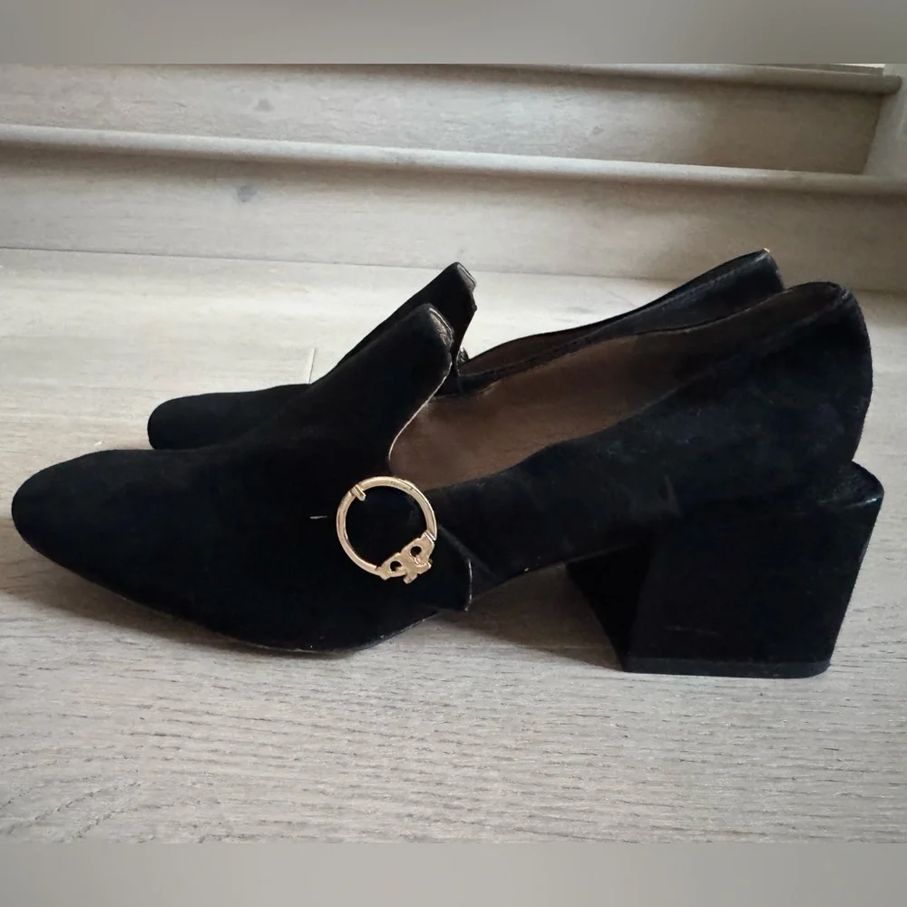 Tory Burch Women's Black Suede Tess Block-Heel Loafers Size 9